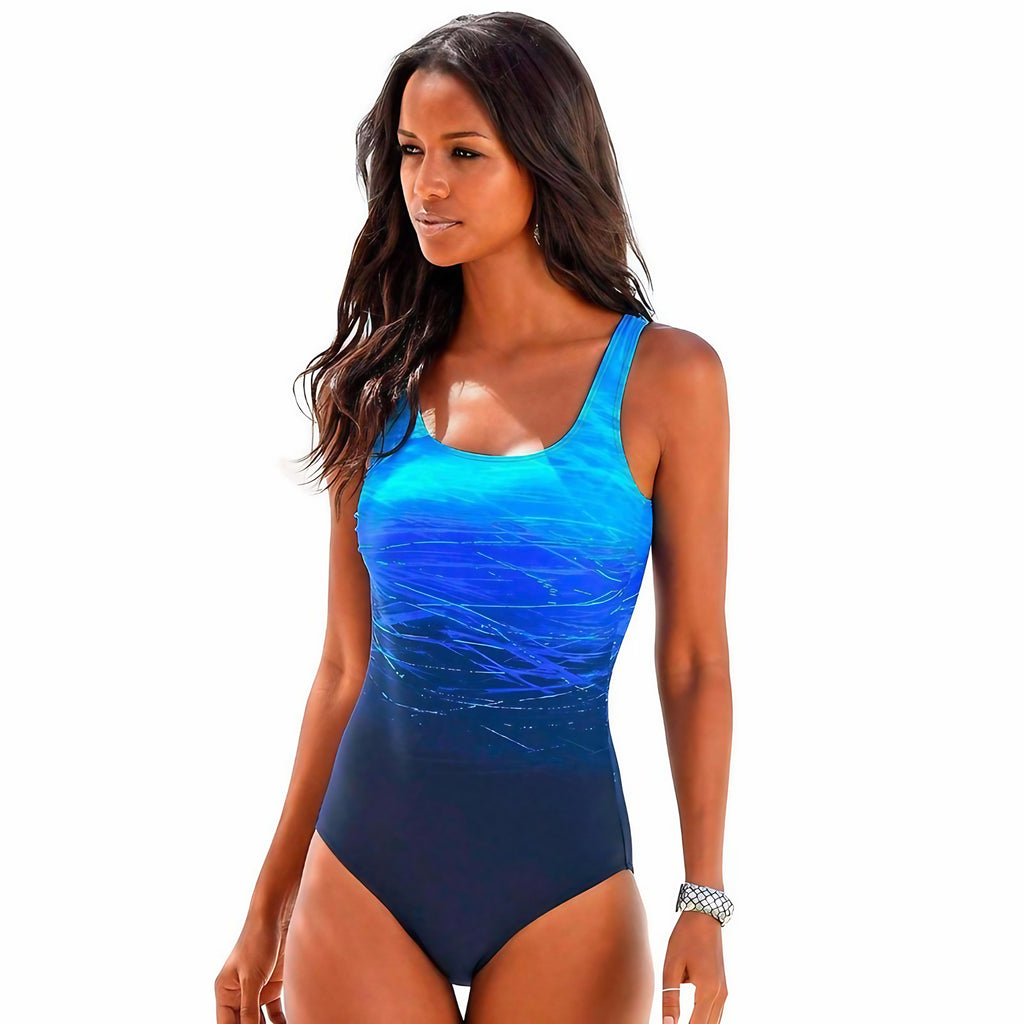 Maillot de bain une pièce sport femme, dos découpé, séchage rapide, bleu