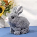 Lapin en peluche interactif pour enfant, saute et bouge les oreilles, gris