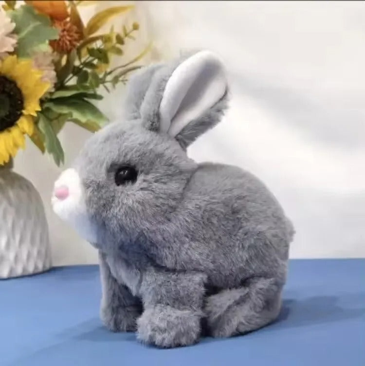 Lapin en peluche interactif pour enfant, saute et bouge les oreilles, gris