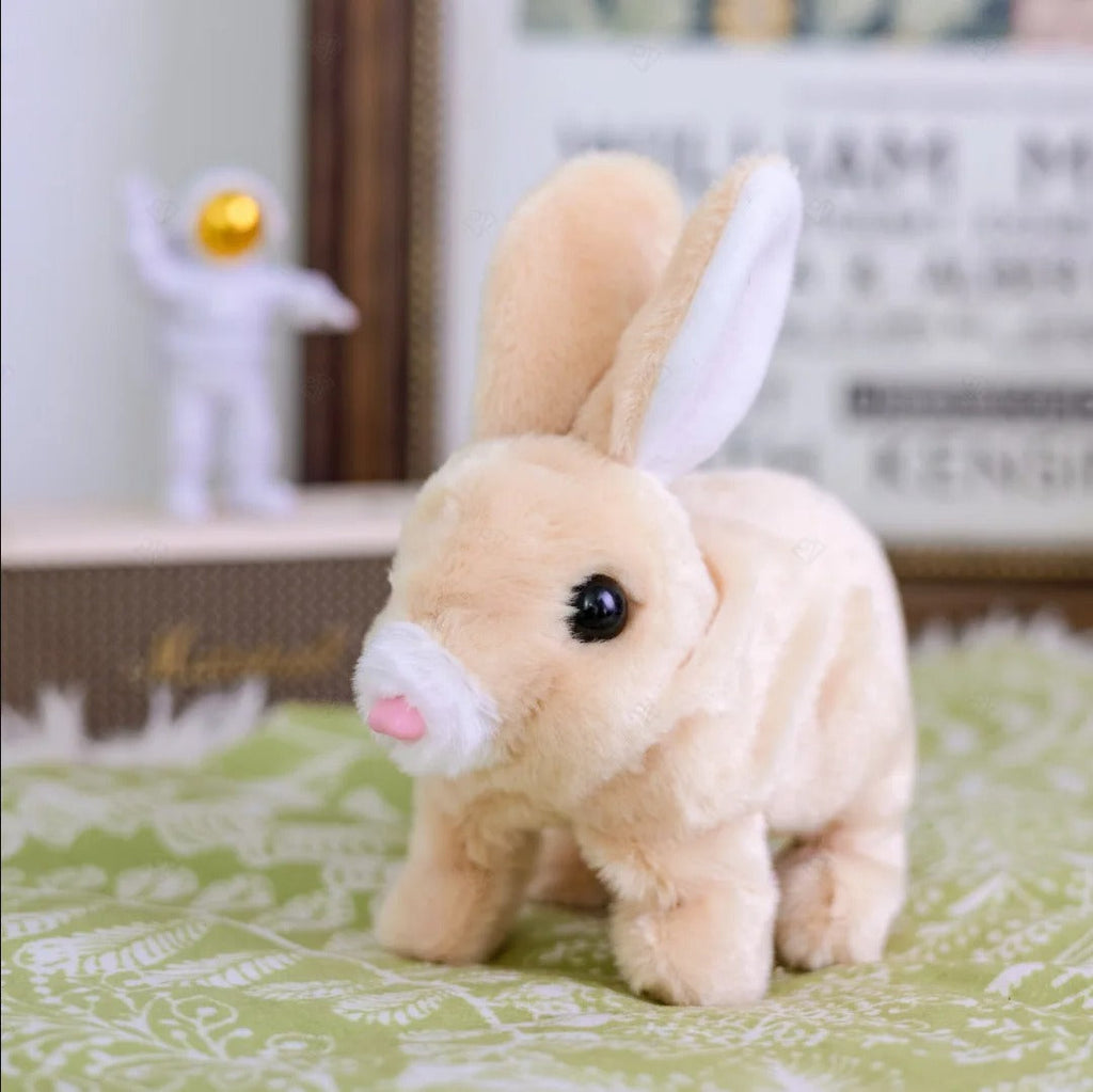 Lapin en peluche interactif pour enfant, saute et bouge les oreilles, beige