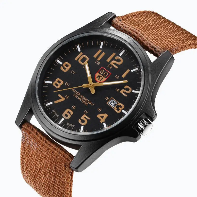 Montre outdoor homme étanche 50 m, boîtier 45 mm, chronomètre, marron