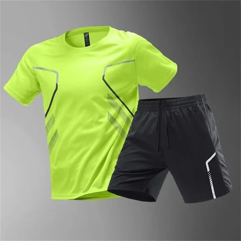 Ensemble de sport homme t-shirt et short, tennis et padel, jaune fluo