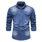 Chemise en denim homme, coupe droite, poches poitrine, bleu denim