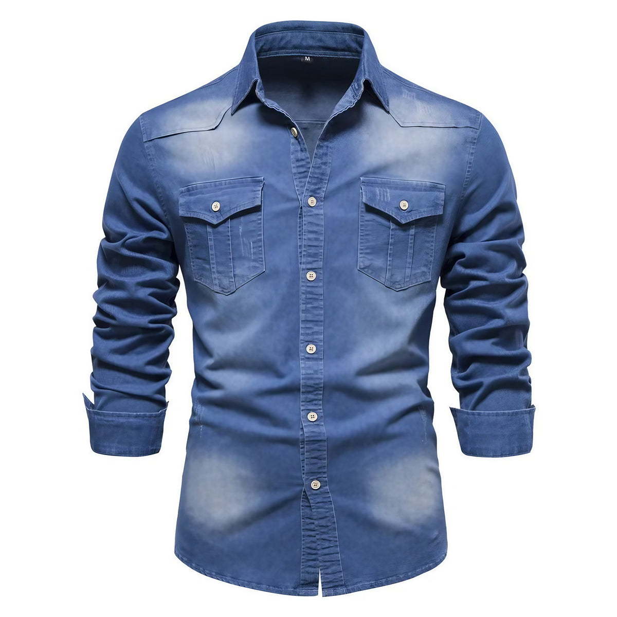Chemise en denim homme, coupe droite, poches poitrine, bleu denim