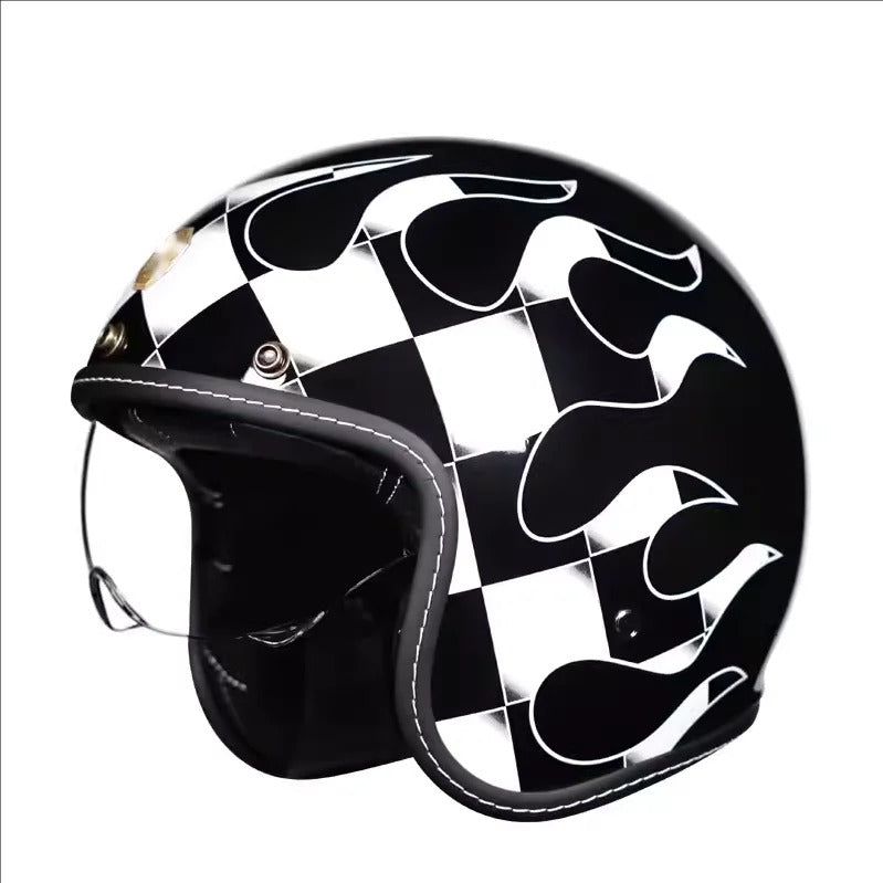 Casque moto vintage à profil bas, mousse haute densité
