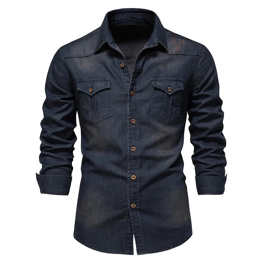 Chemise en denim homme, coupe droite, poches poitrine, bleu foncé