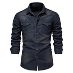 Chemise en denim homme, coupe droite, poches poitrine, bleu foncé
