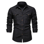 Chemise en denim homme, coupe droite, poches poitrine, noir