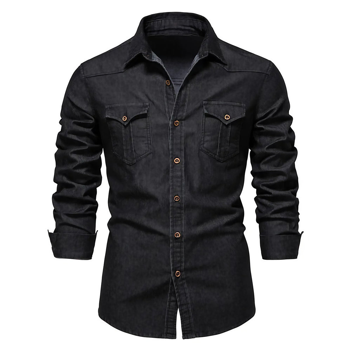 Chemise en denim homme, coupe droite, poches poitrine, noir