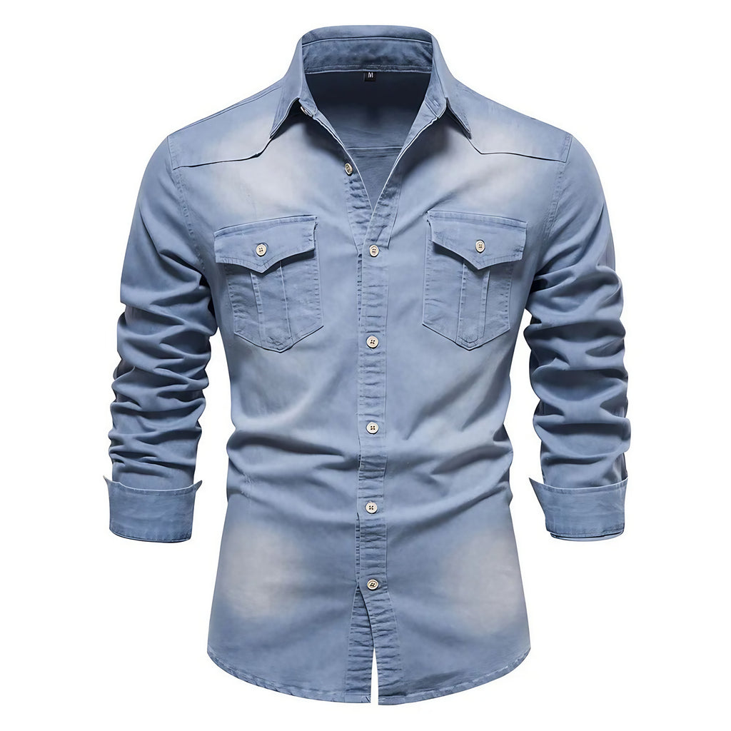 Chemise en denim homme, coupe droite, poches poitrine, bleu