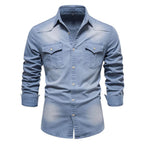 Chemise en denim homme, coupe droite, poches poitrine, bleu