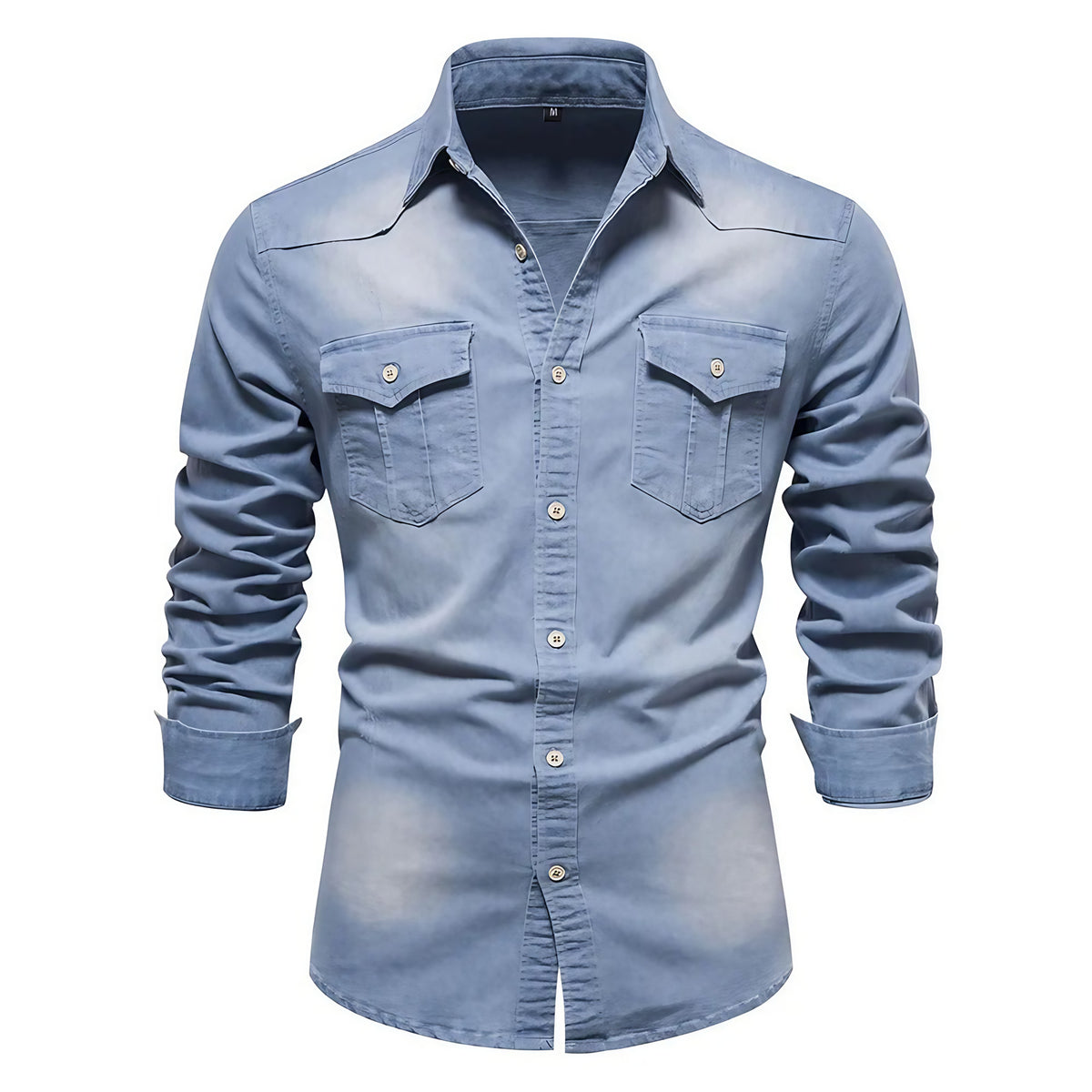Chemise en denim homme, coupe droite, poches poitrine, bleu