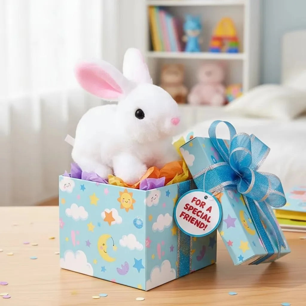 Lapin en peluche interactif pour enfant, saute et bouge les oreilles