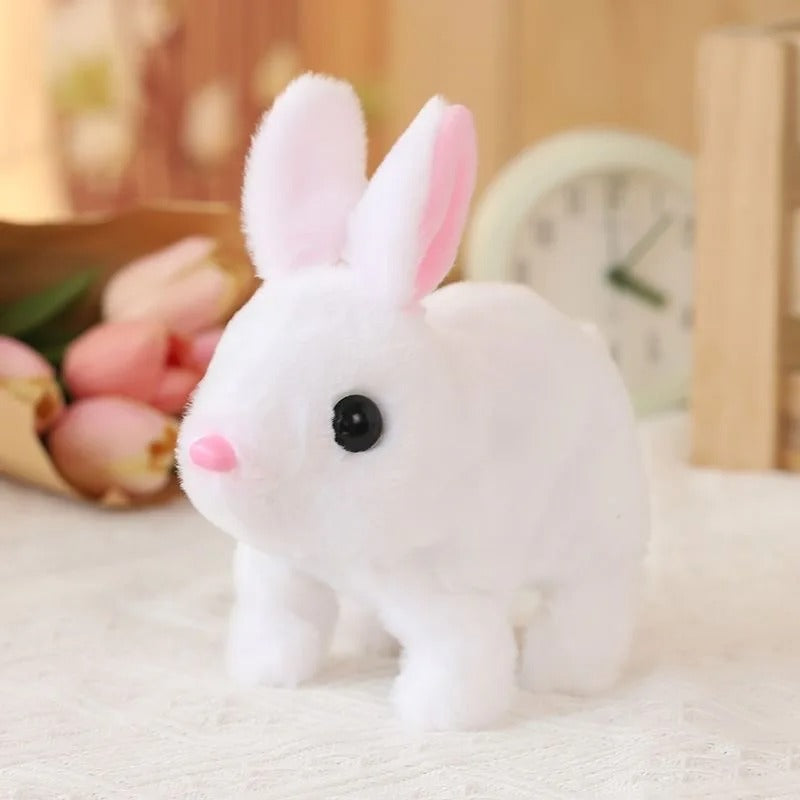 Lapin en peluche interactif pour enfant, saute et bouge les oreilles, blanc