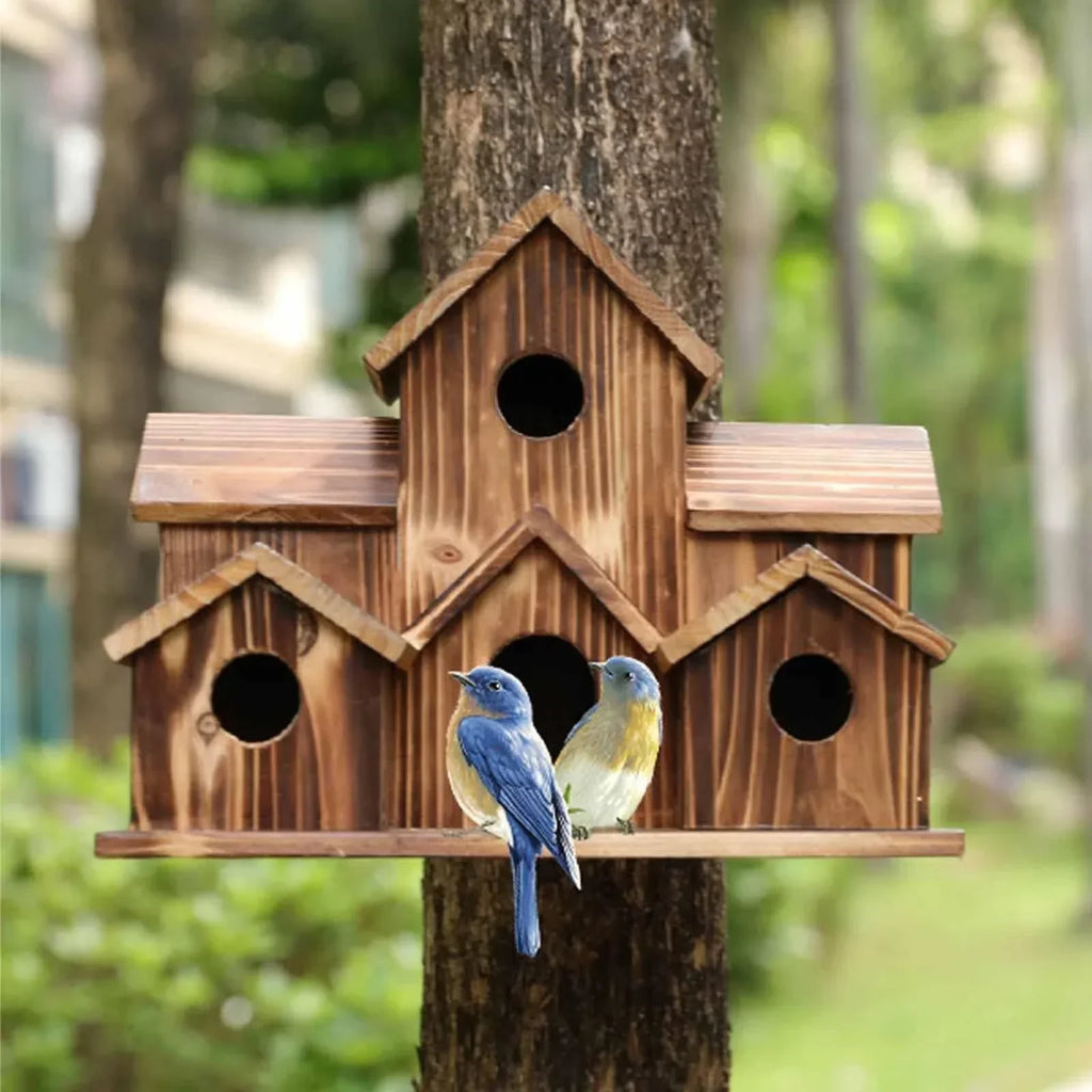 Maison à oiseaux en bois à plusieurs entrées, pour le jardin