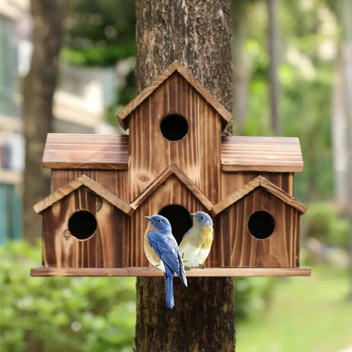 Maison à oiseaux en bois à plusieurs entrées, pour le jardin