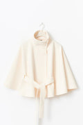 Manteau cape femme à col montant et ceinture, cinq coloris, blanc