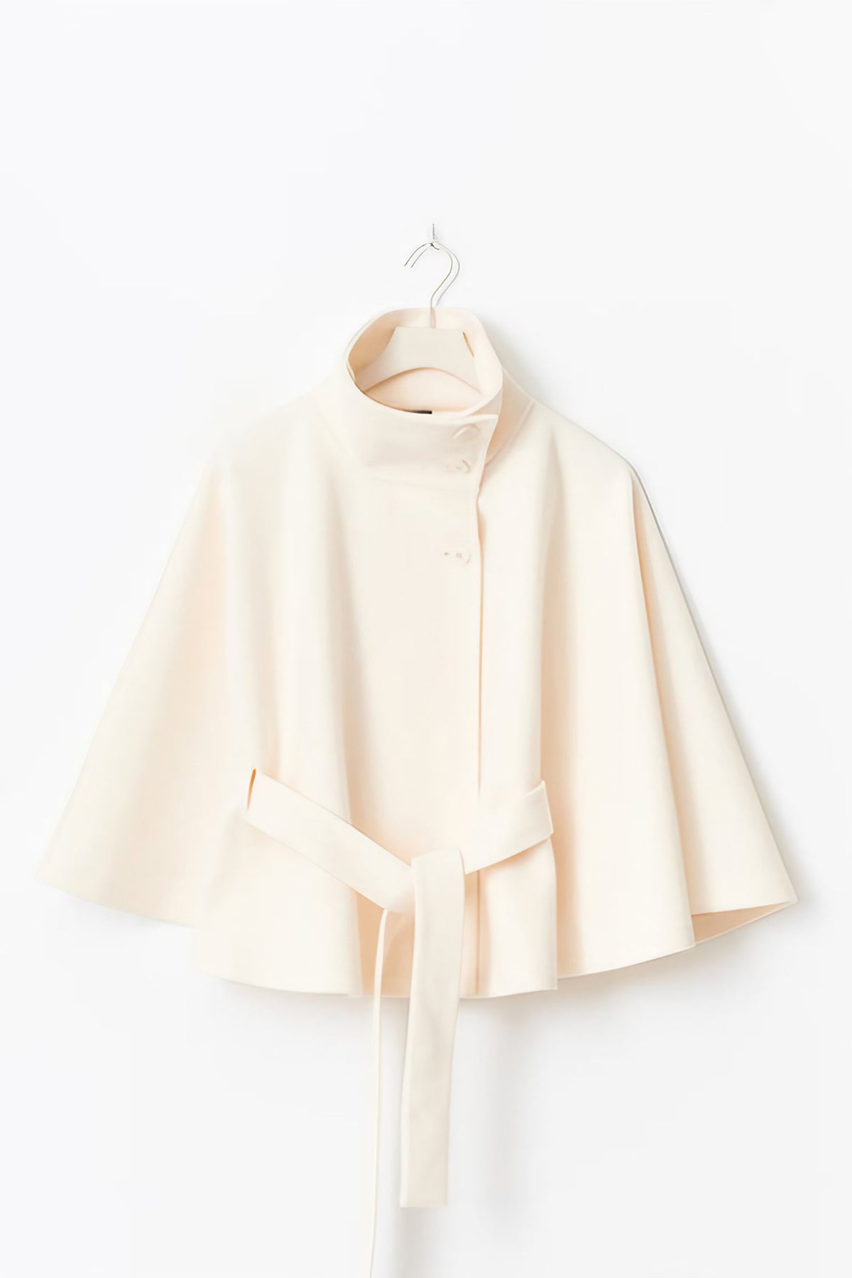Manteau cape femme à col montant et ceinture, cinq coloris, blanc