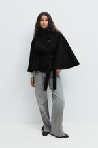 Manteau cape femme à col montant et ceinture, cinq coloris