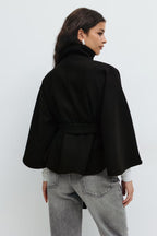 Manteau cape femme à col montant et ceinture, cinq coloris