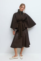 Manteau cape femme à col montant et ceinture, cinq coloris
