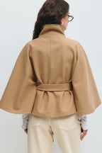 Manteau cape femme à col montant et ceinture, cinq coloris