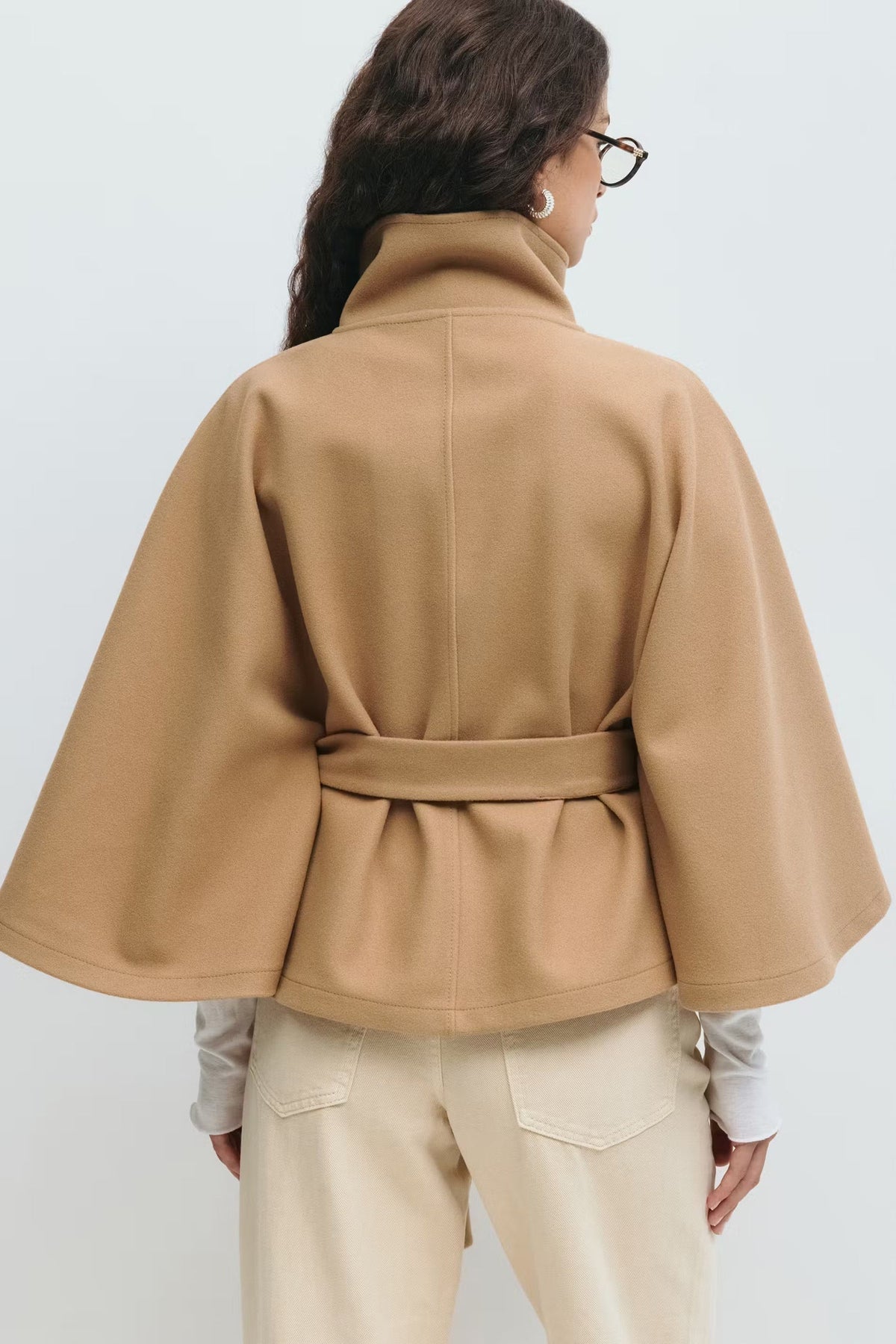 Manteau cape femme à col montant et ceinture, cinq coloris