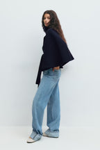 Manteau cape femme à col montant et ceinture, cinq coloris