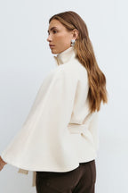 Manteau cape femme à col montant et ceinture, cinq coloris