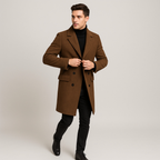 Manteau croisé homme à larges revers, marron ou noir