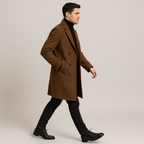 Manteau croisé homme à larges revers, marron ou noir