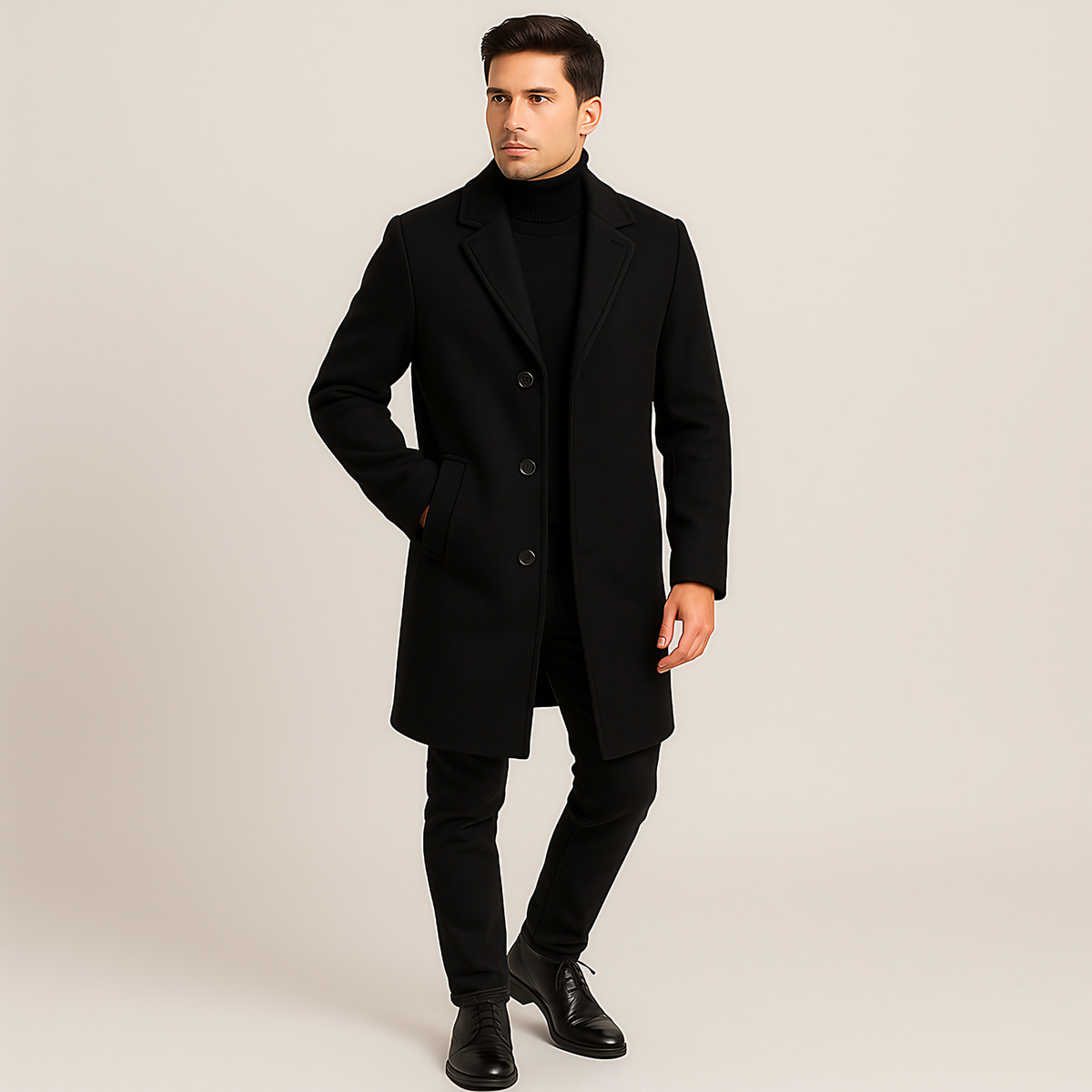 Manteau croisé homme à larges revers, marron ou noir, noir