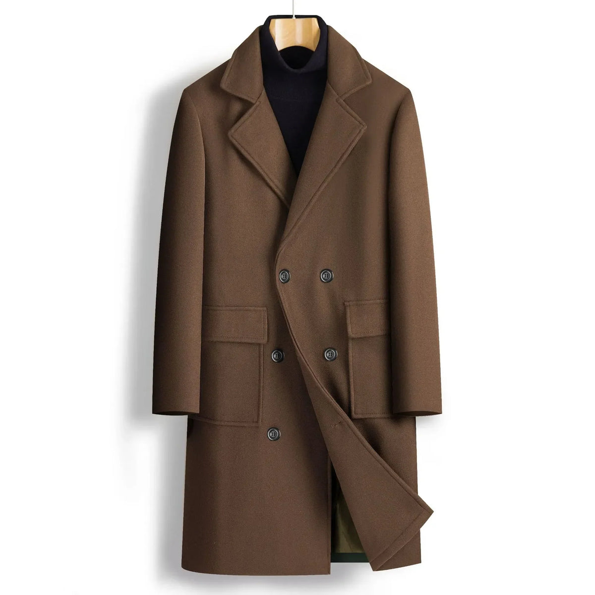 Manteau croisé homme à larges revers, marron ou noir
