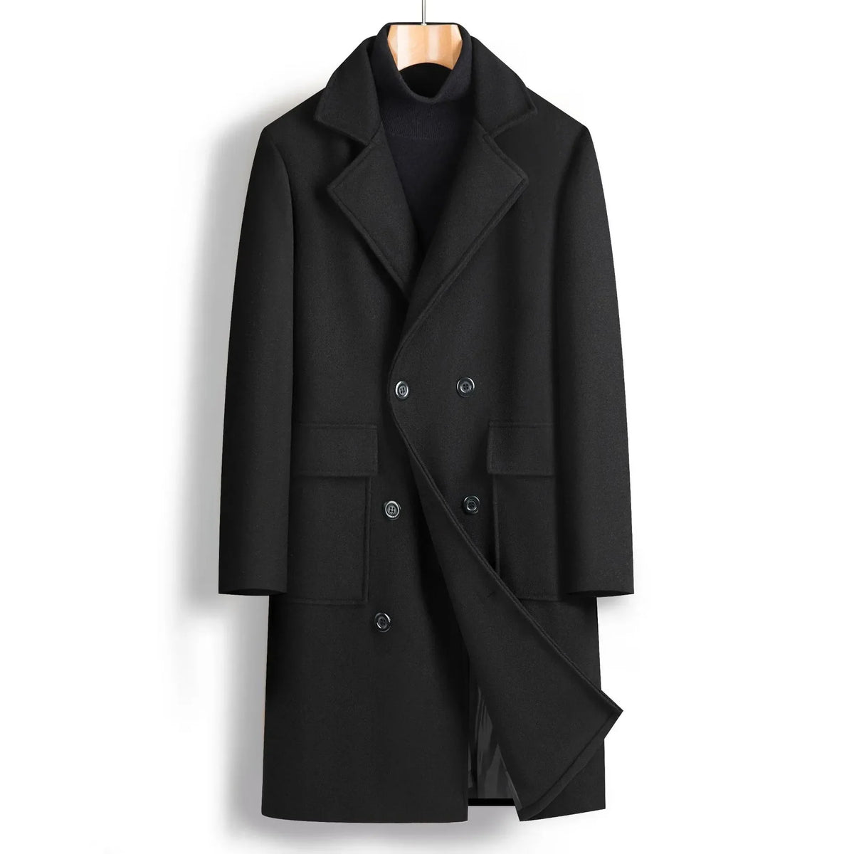 Manteau croisé homme à larges revers, marron ou noir