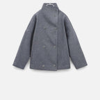 Manteau court femme col montant, double boutonnage, sept coloris, gris