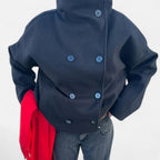 Manteau court femme col montant, double boutonnage, sept coloris