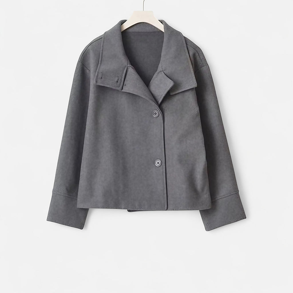 Manteau court femme col montant, double boutonnage, sept coloris, chameau