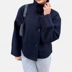 Manteau court femme col montant, double boutonnage, sept coloris