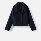 Manteau court femme col montant, double boutonnage, sept coloris, bleu marine