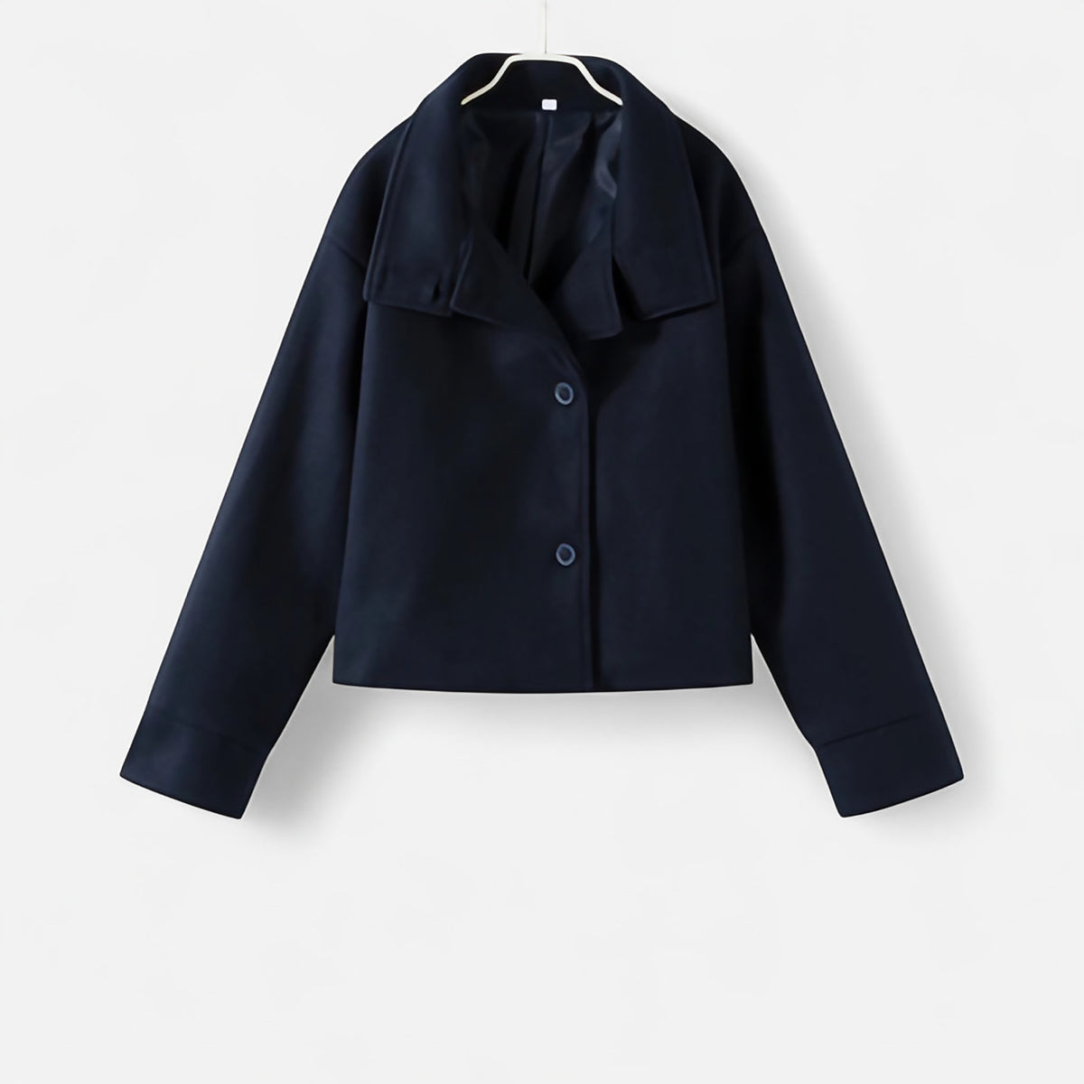 Manteau court femme col montant, double boutonnage, sept coloris, bleu marine