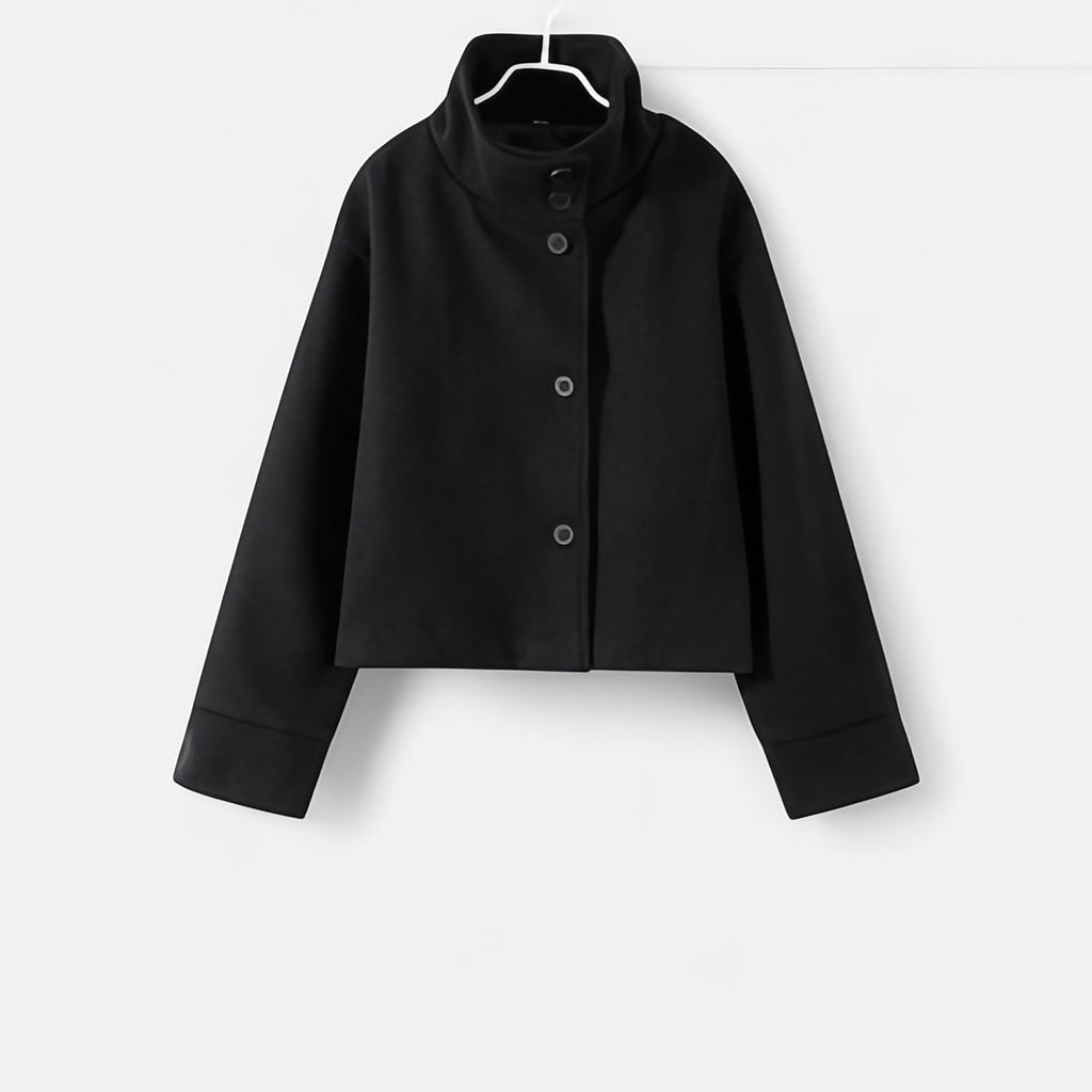 Manteau court femme col montant, double boutonnage, sept coloris, noir