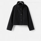 Manteau court femme col montant, double boutonnage, sept coloris, noir
