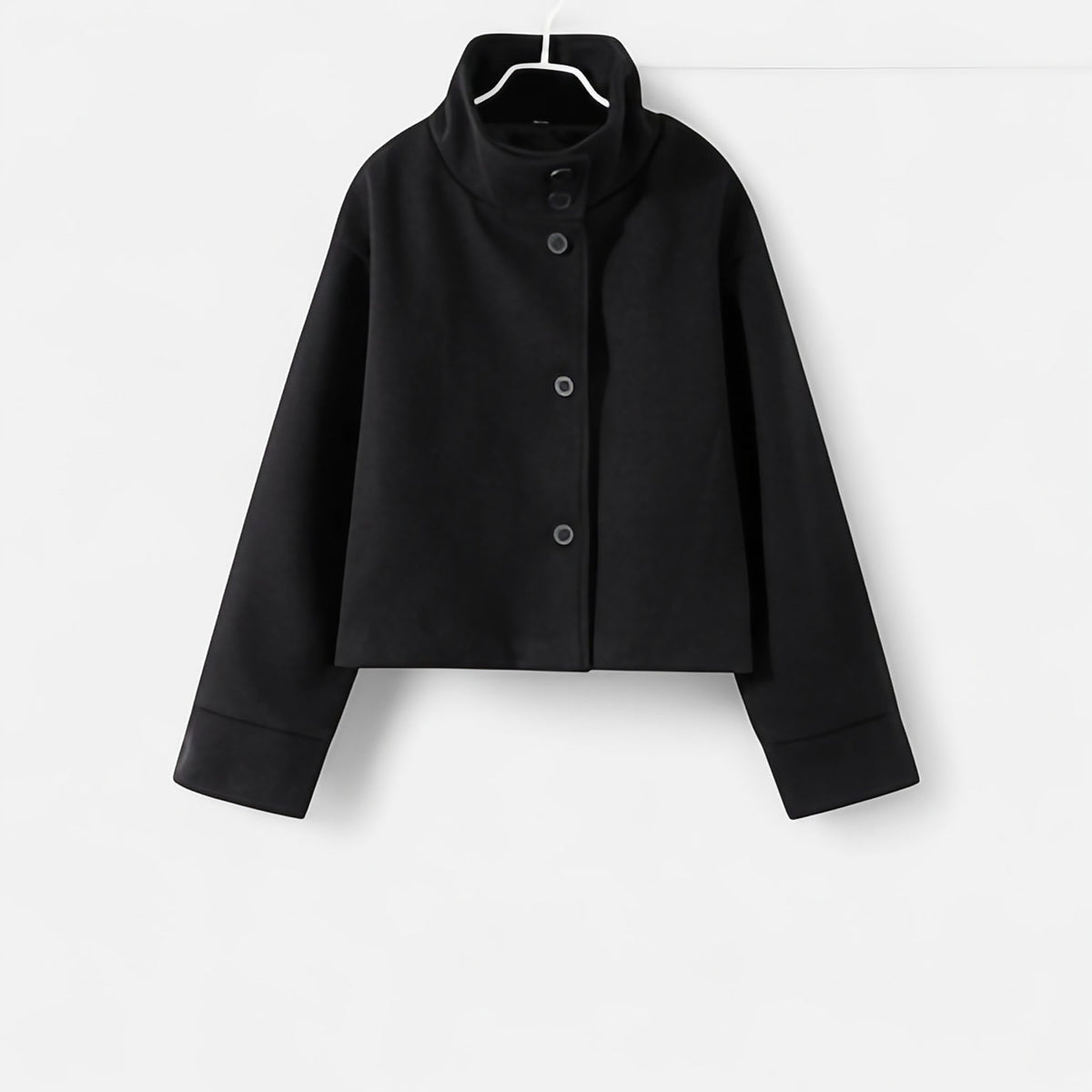 Manteau court femme col montant, double boutonnage, sept coloris, noir