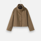 Manteau court femme col montant, double boutonnage, sept coloris, marron clair