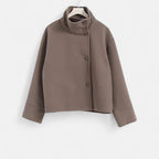 Manteau court femme col montant, double boutonnage, sept coloris, beige