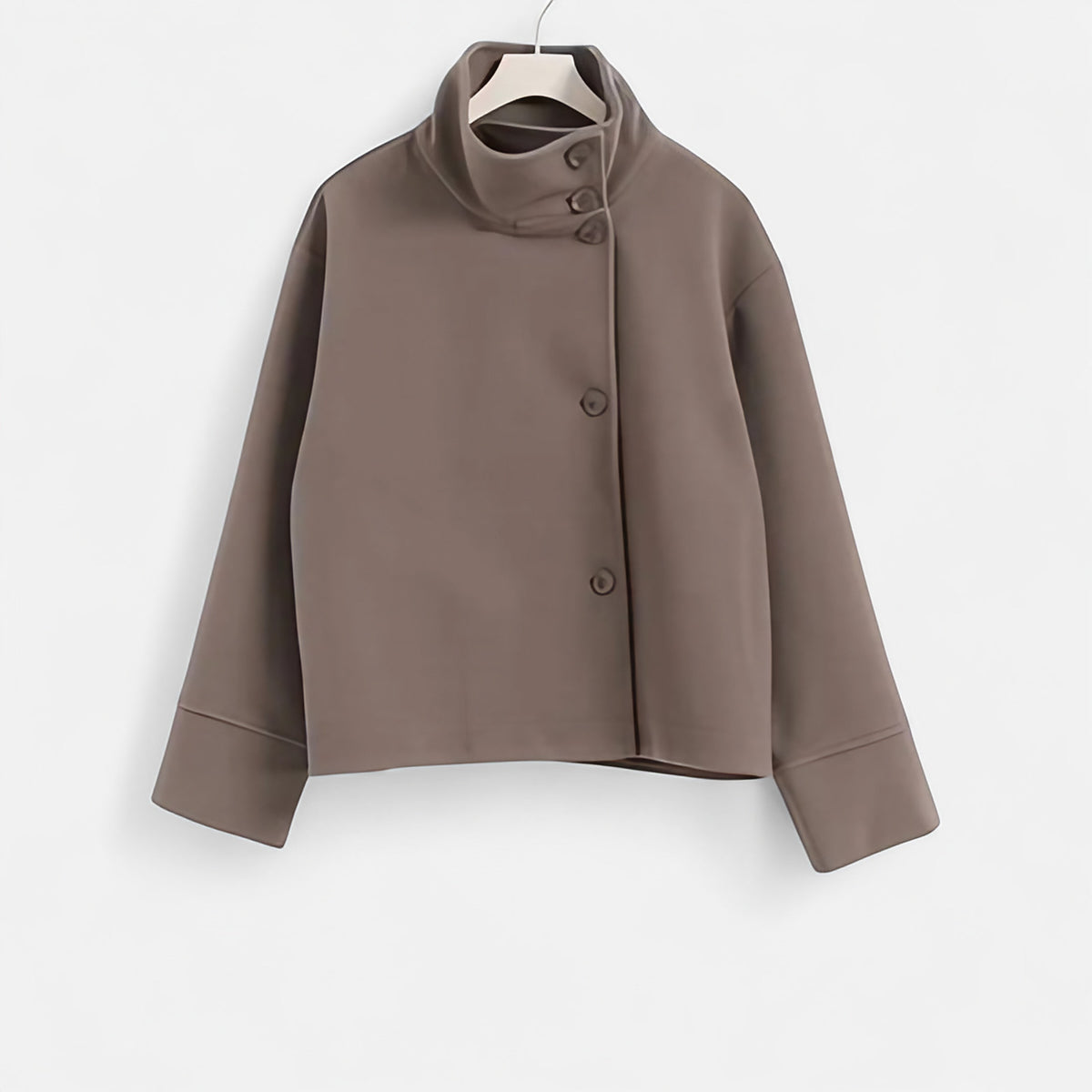 Manteau court femme col montant, double boutonnage, sept coloris, beige