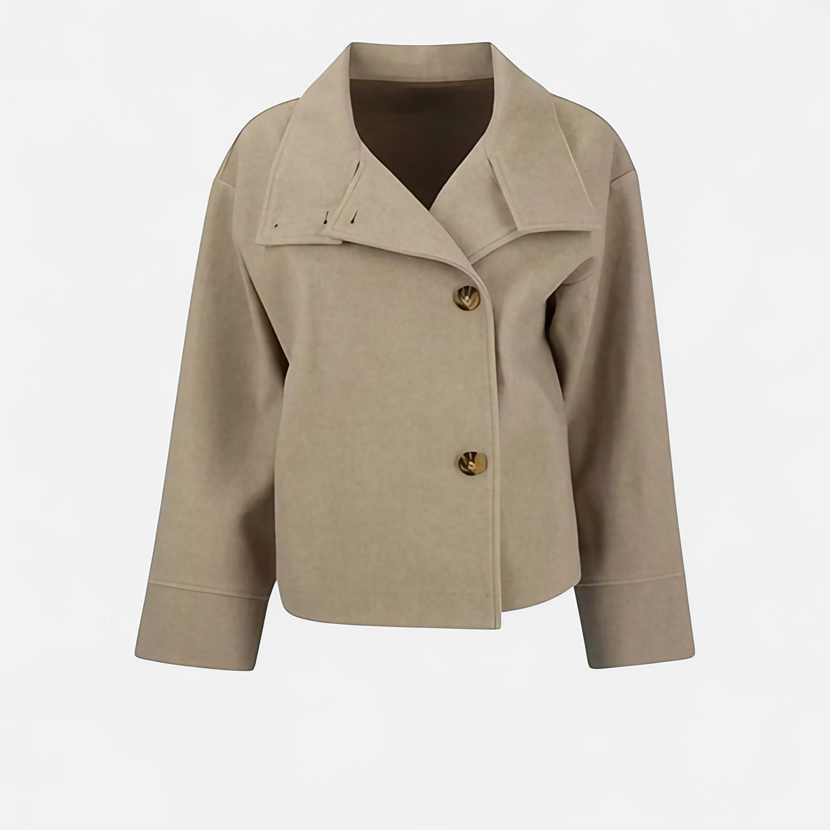 Manteau court femme col montant, double boutonnage, sept coloris, kaki