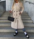 Manteau croisé femme à double boutonnage et col à revers