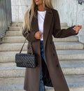 Manteau croisé femme à double boutonnage et col à revers, chocolat