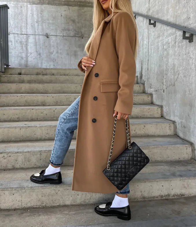 Manteau croisé femme à double boutonnage et col à revers